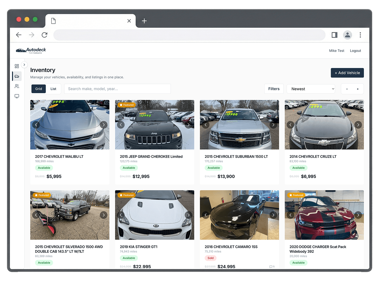 AutoDeck inventory dashboard screenshot