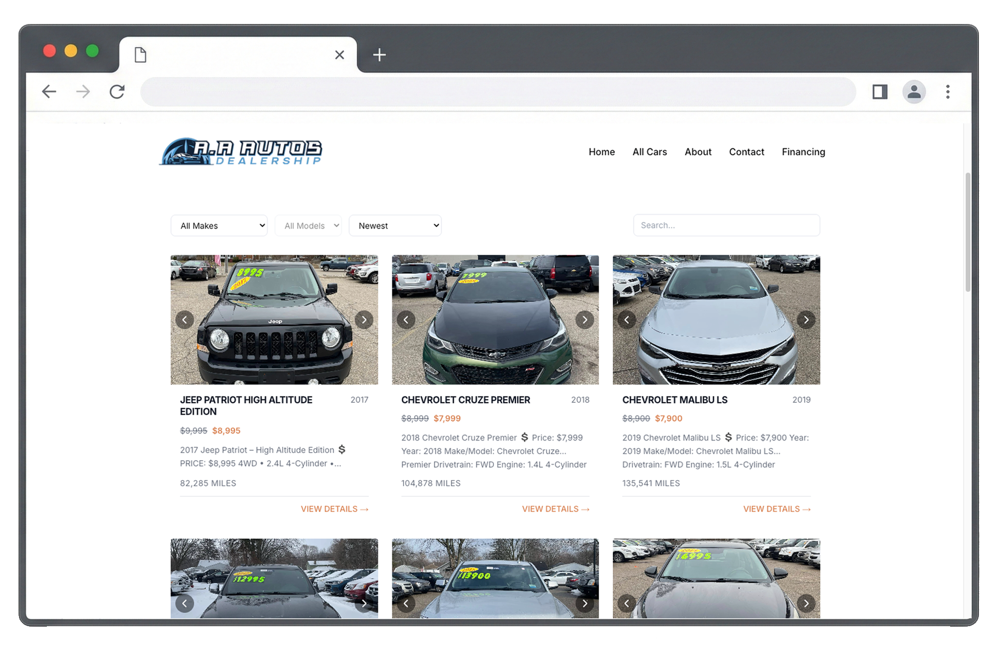 Browser-framed customer-facing showroom for a real client deployment